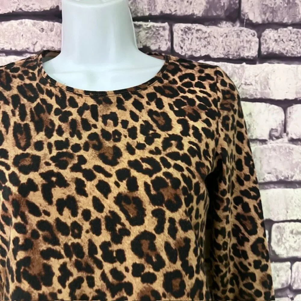 Talbots Brown & Black Animal Print Long Sleeve Tee Size PP
